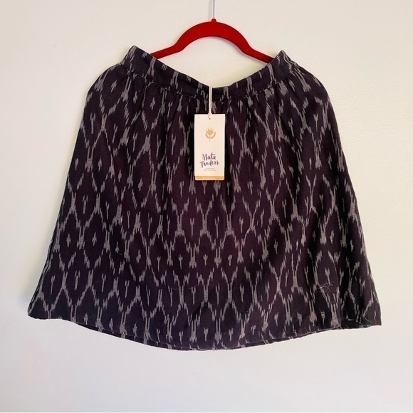 Mata Traders Skirt XS NWT Gathered Ikat Black Handwoven 100% Cotton Boho Spring - Picture 1 of 9
